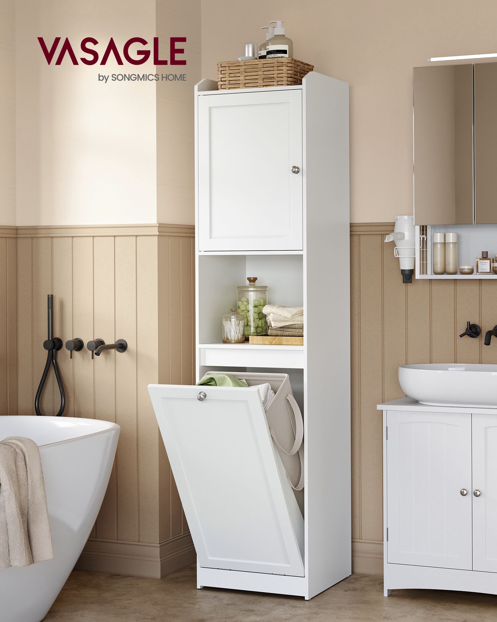 Badkamerkastje – met wasmand – 40 × 40 × 170 cm