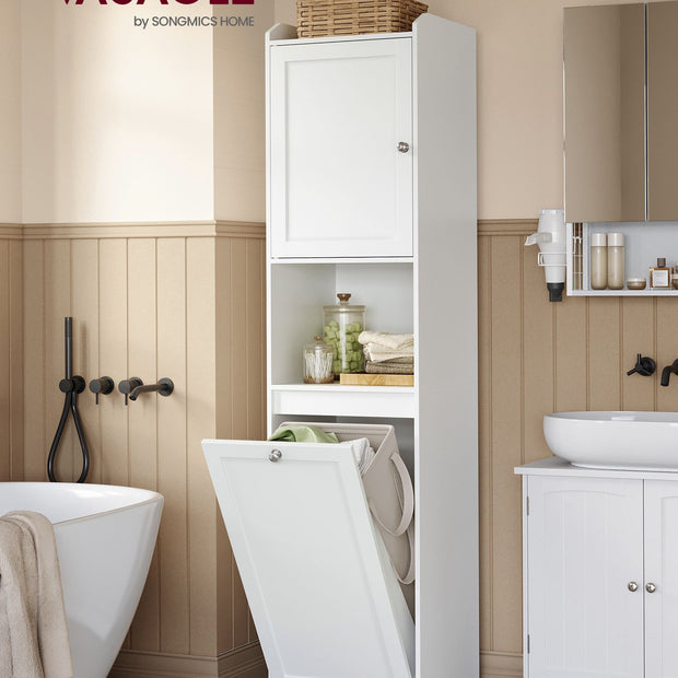 Badkamerkastje met wasmand 40 x 40 x 170 cm wolkwit