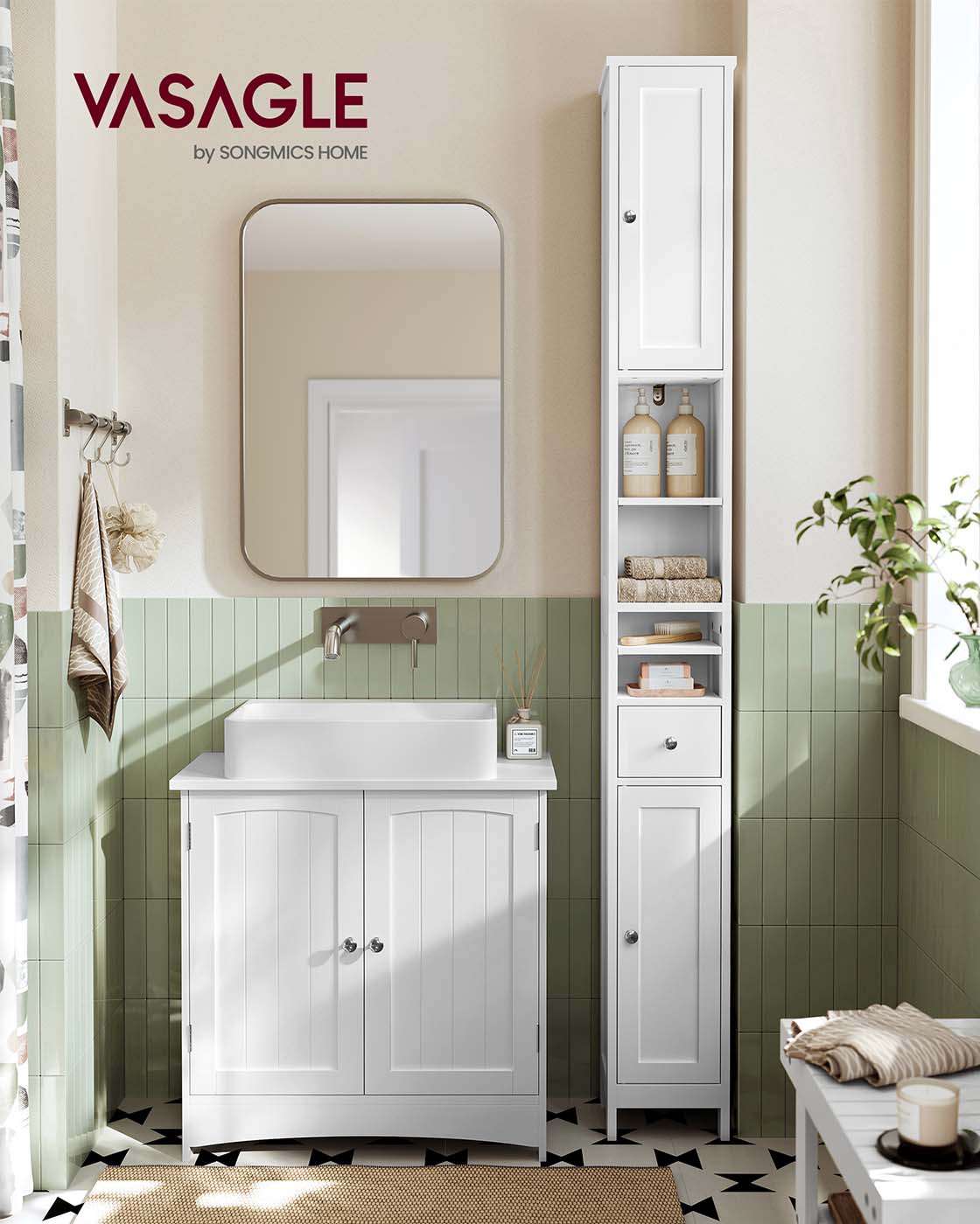 Badkamerkast – verstelbare planken – open – Cloud White