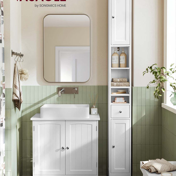 Badkamerkast – verstelbare planken – open – Cloud White