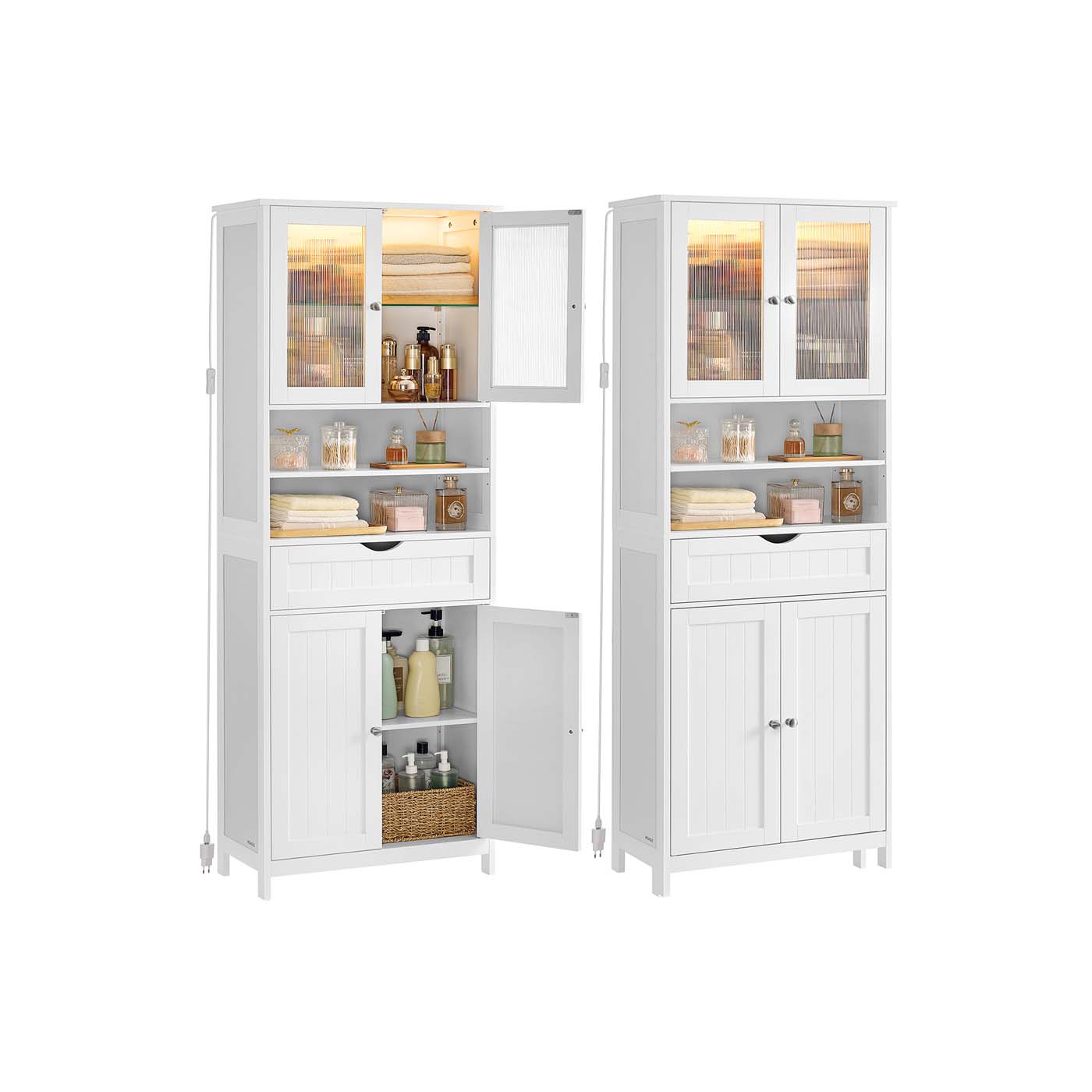 Badkamerkast – Met Planken, Lades en Open Vakken – Wit – Badkamer