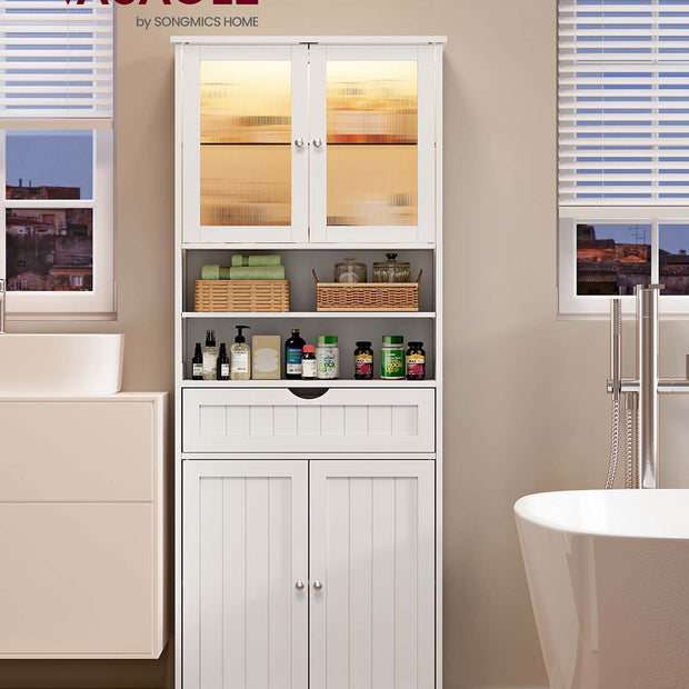 Badkamerkast – Met Planken, Lades en Open Vakken – Wit – Badkamer