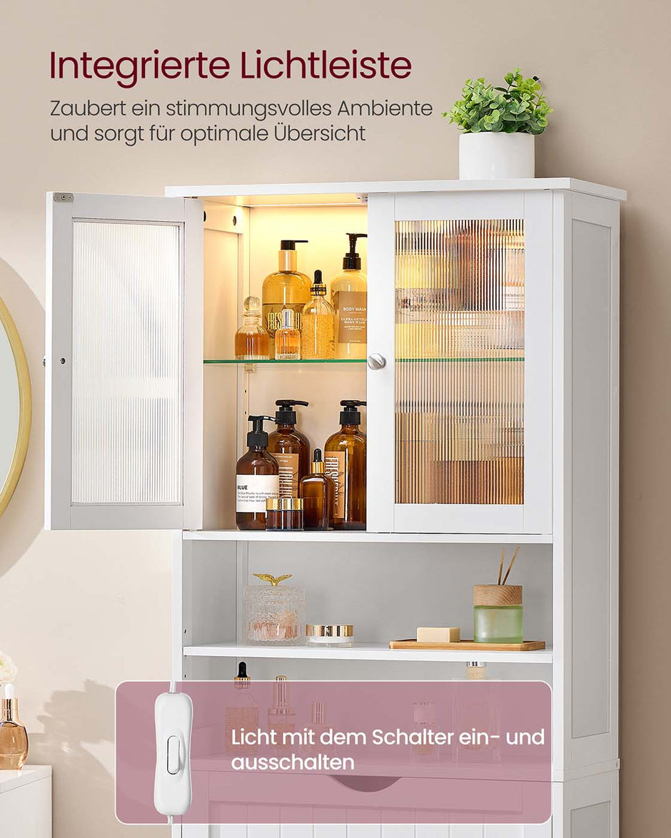 Badkamerkast – Met Planken, Lades en Open Vakken – Wit – Badkamer