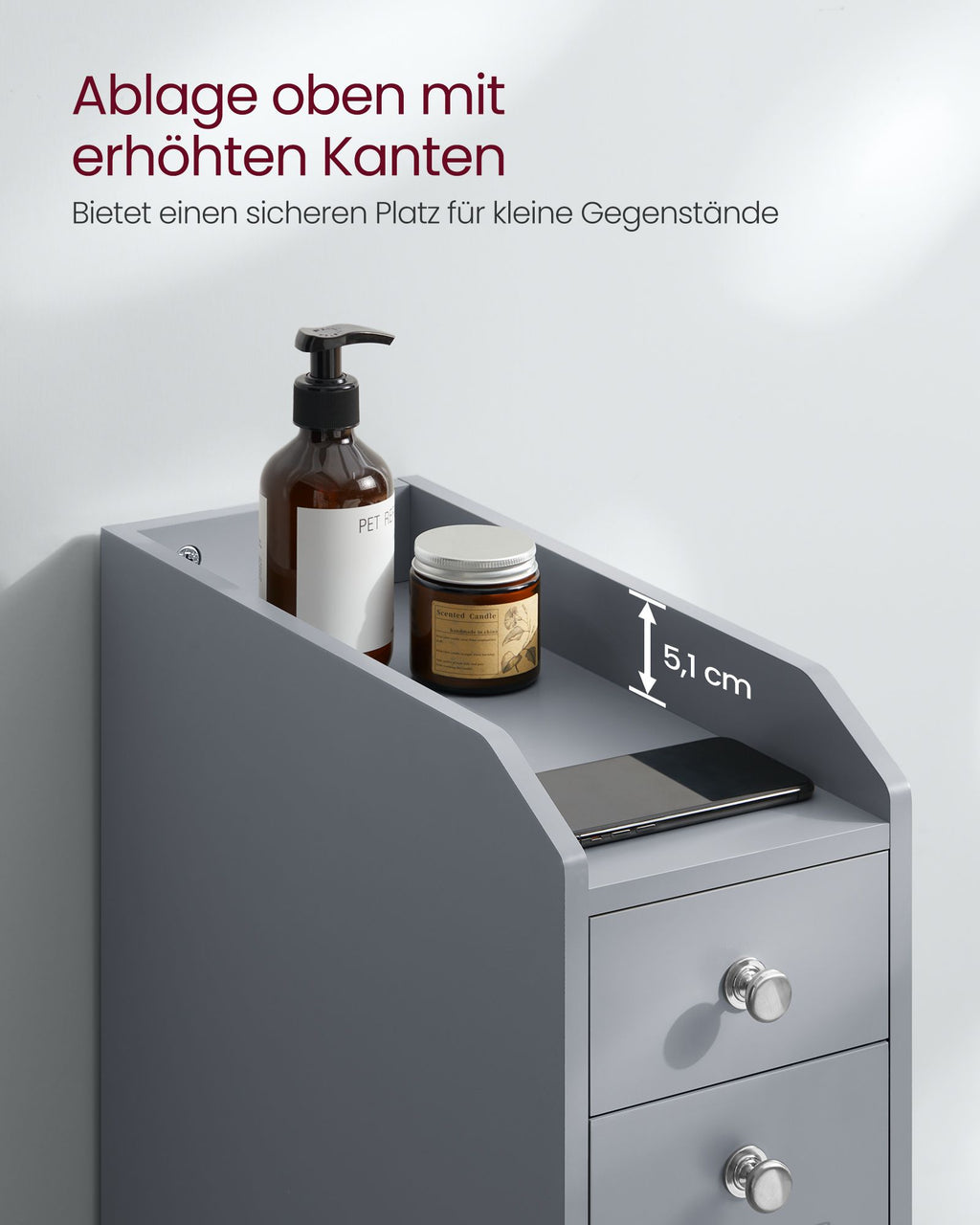 Badkamerkastje – smal – met lades – voor toiletpapier