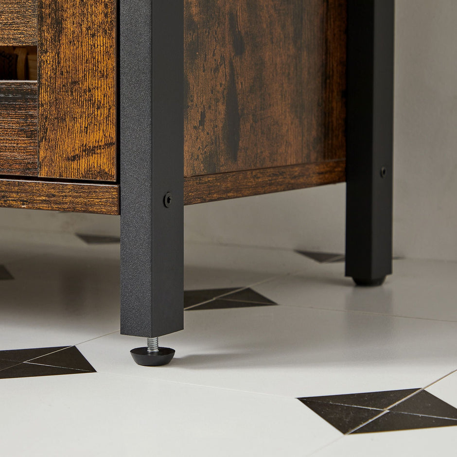 Wastafelonderkast – Vintage uitstraling – Houtenblad – Bruin-Zwart