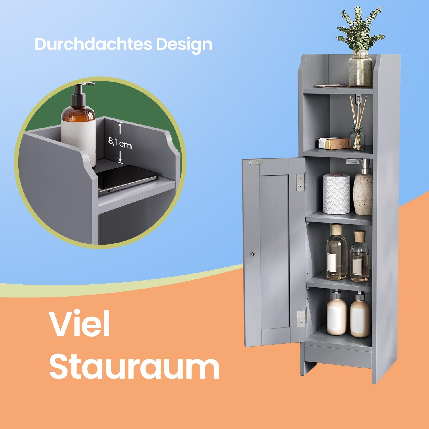 Badkamerkastje – Smal staand kastje, ideaal voor kleine badkamers