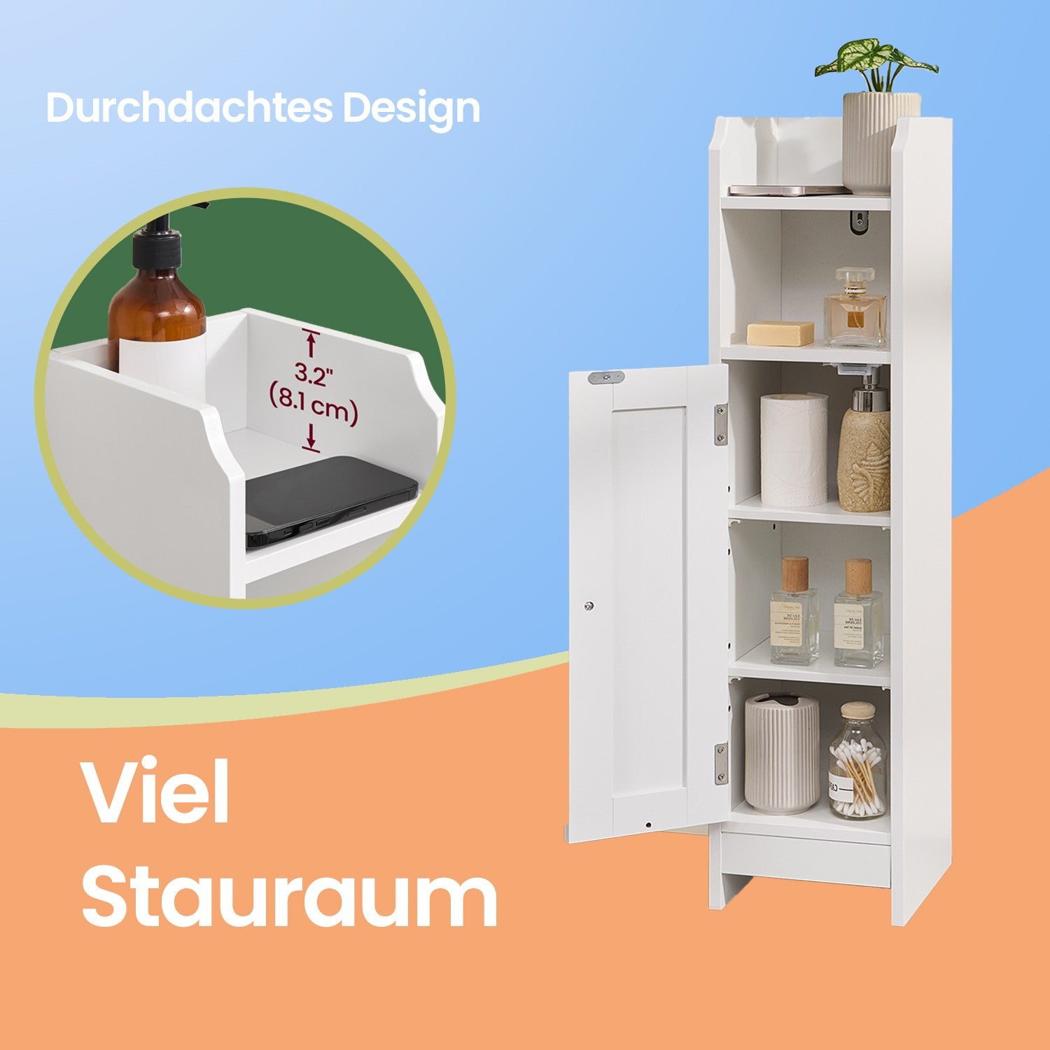 Badkamerkastje – Smal staand kastje, ideaal voor kleine badkamers