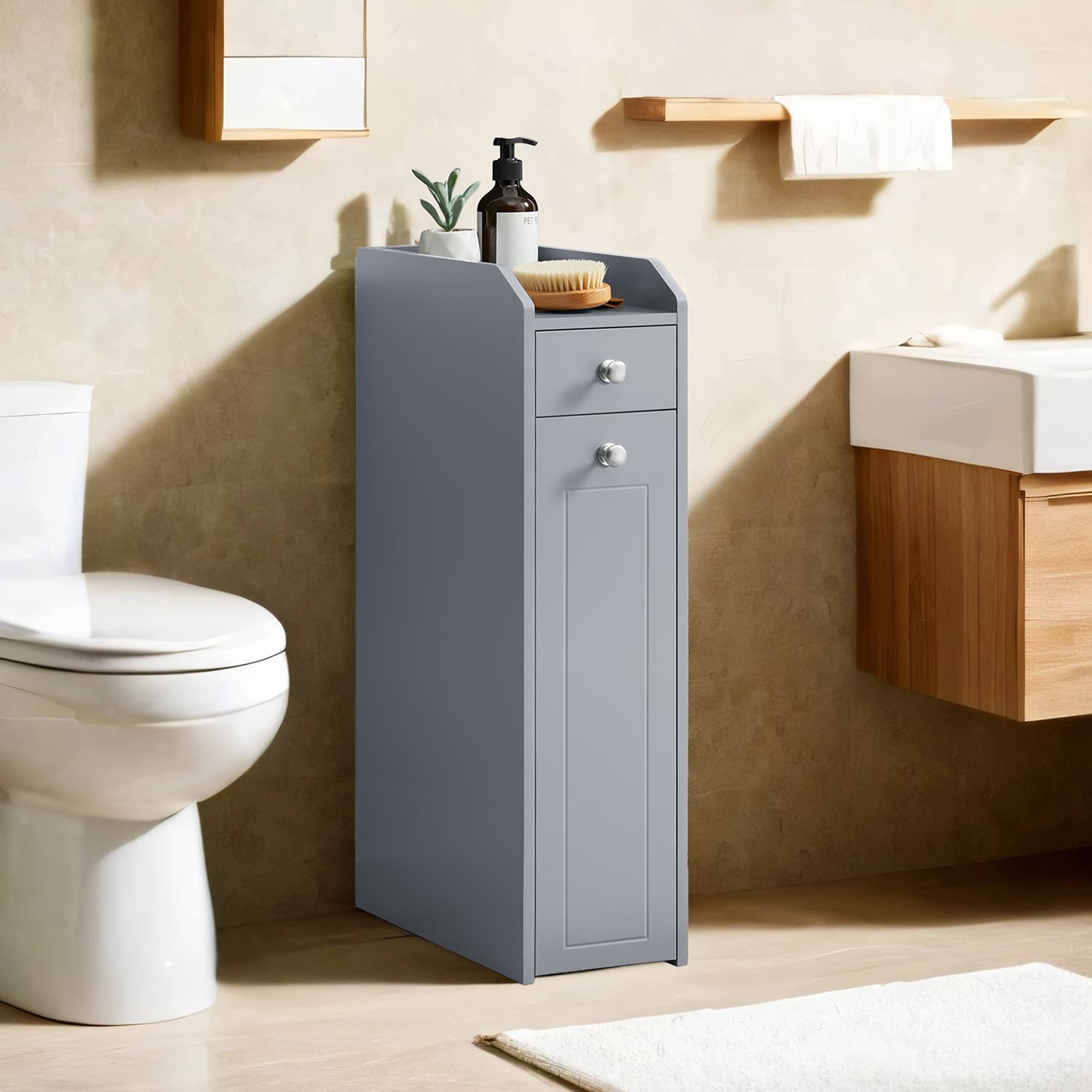 Badkamerkastje – Smal kastje voor toiletpapier, compact ontwerp