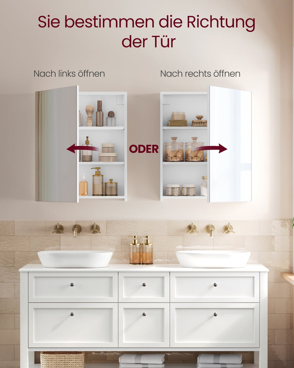 Spiegelkast - 13 x 50 x 60 cm - Wit - 1 deur - Maximale belasting 25,5 kg