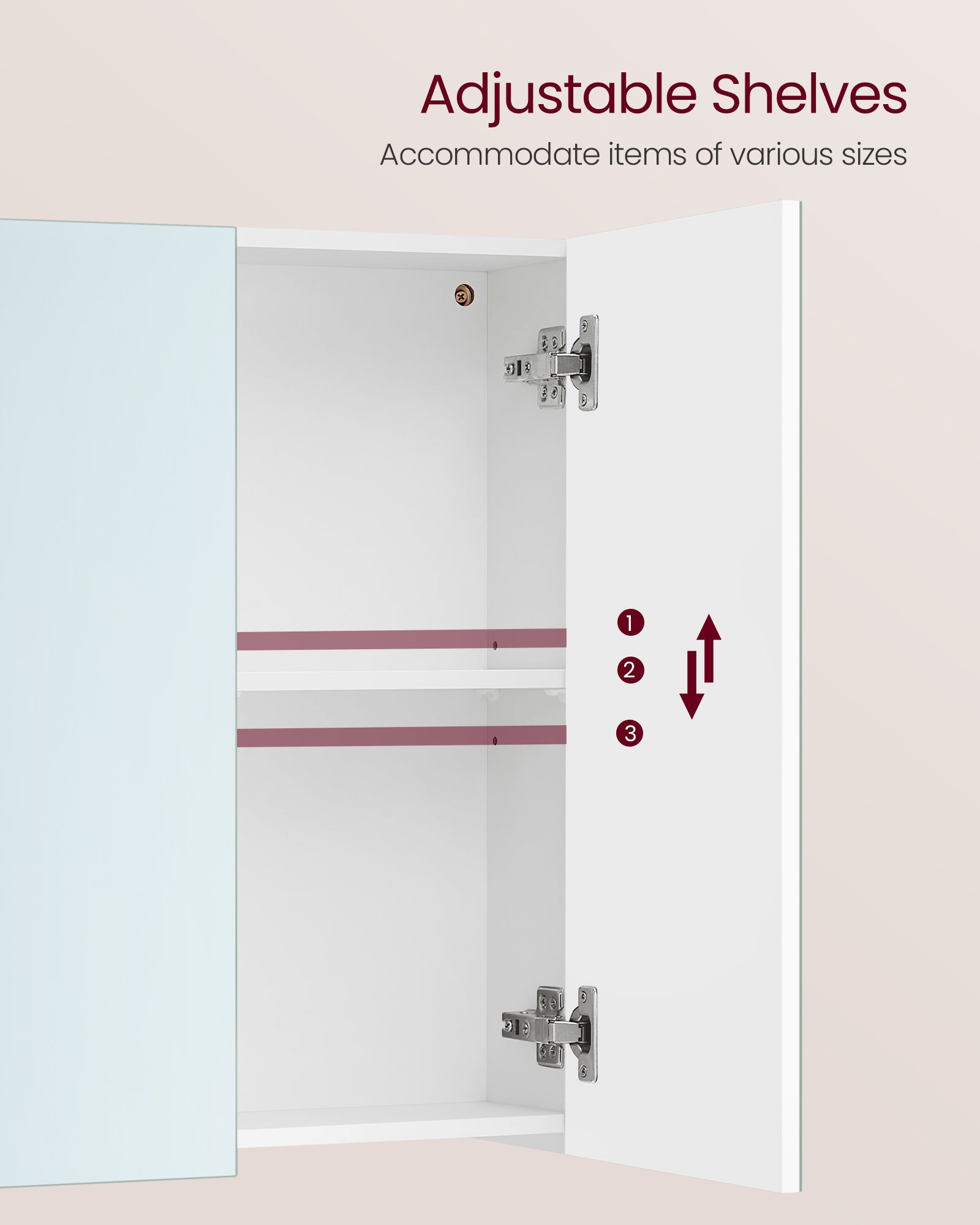 Wandkast met spiegel en verstelbare plank – wit