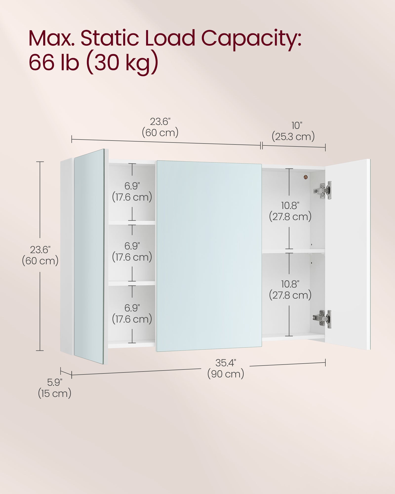 Wandkast met spiegel en verstelbare plank – wit