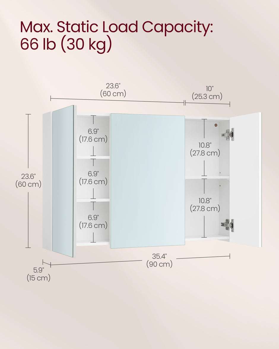 Wandkast met spiegel en verstelbare plank – wit