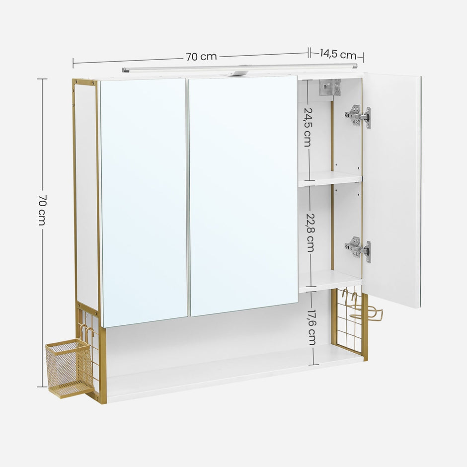 Badkamerkast – Met verlichting en spiegels – Wit / Goud