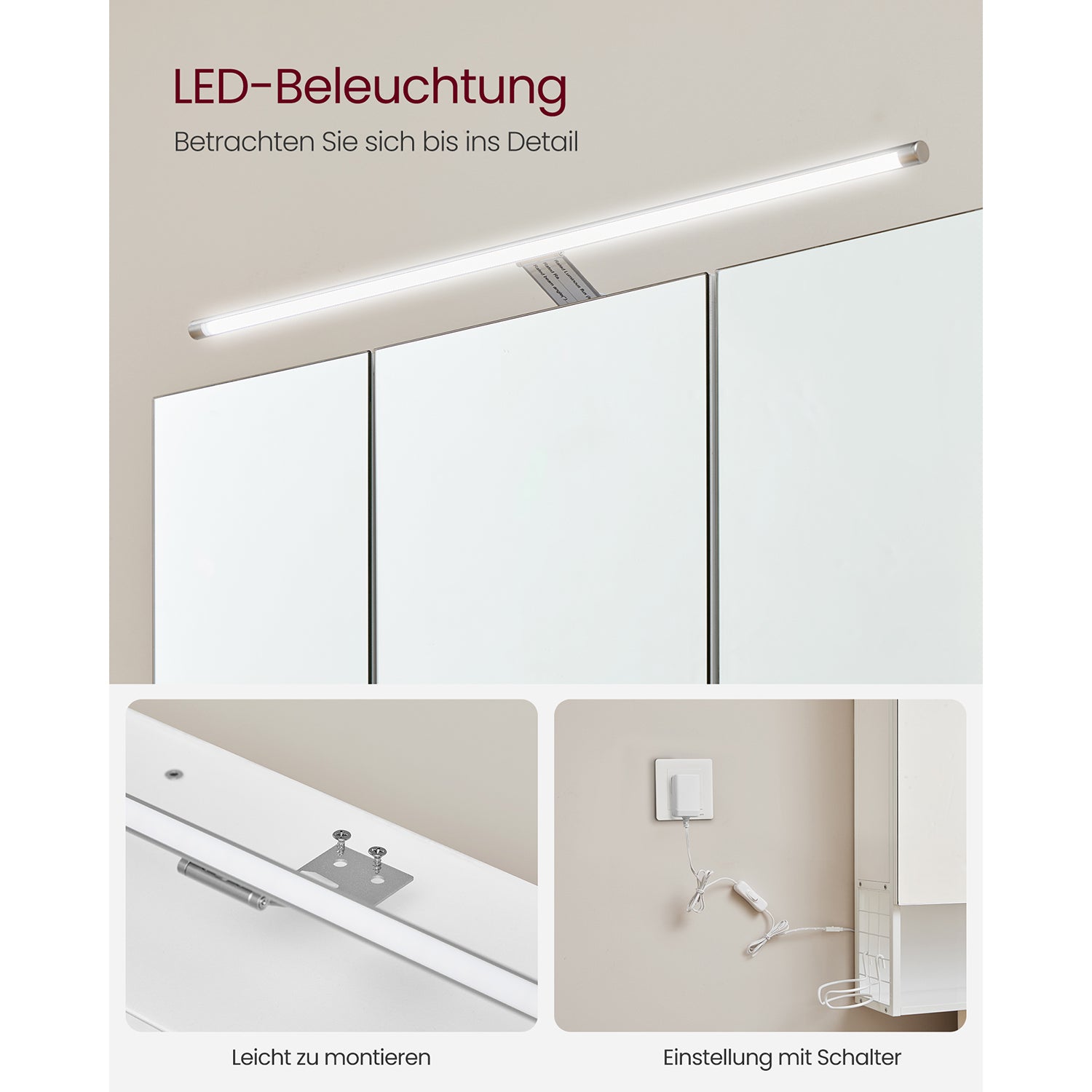 Badkamerspiegelkast – 3 deuren – met verlichting en verstelbare plank