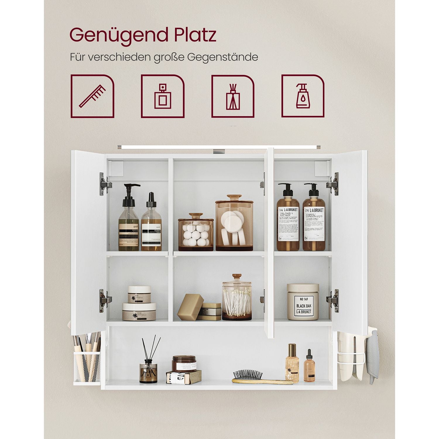 Badkamerspiegelkast – 3 deuren – met verlichting en verstelbare plank