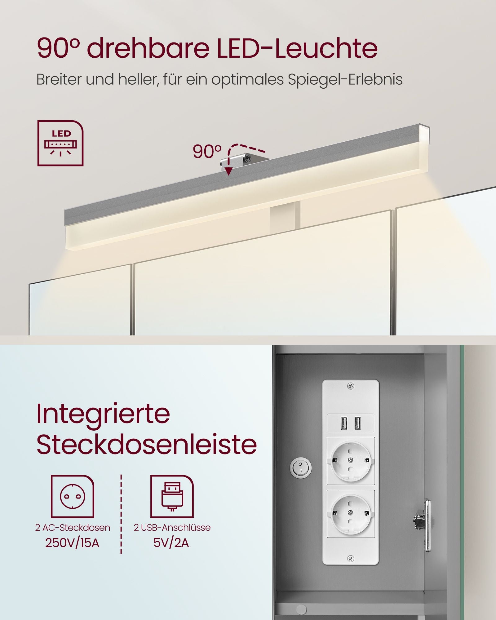 Badkamermeubel – met stopcontacten en 3 deuren – wolkwit en duifgrijs