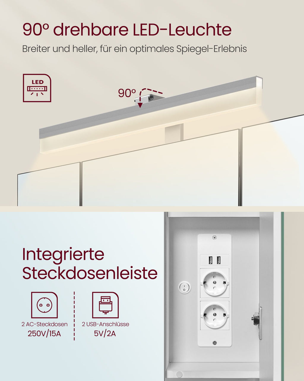 Badkamermeubel – met stopcontacten en 3 deuren – wolkwit