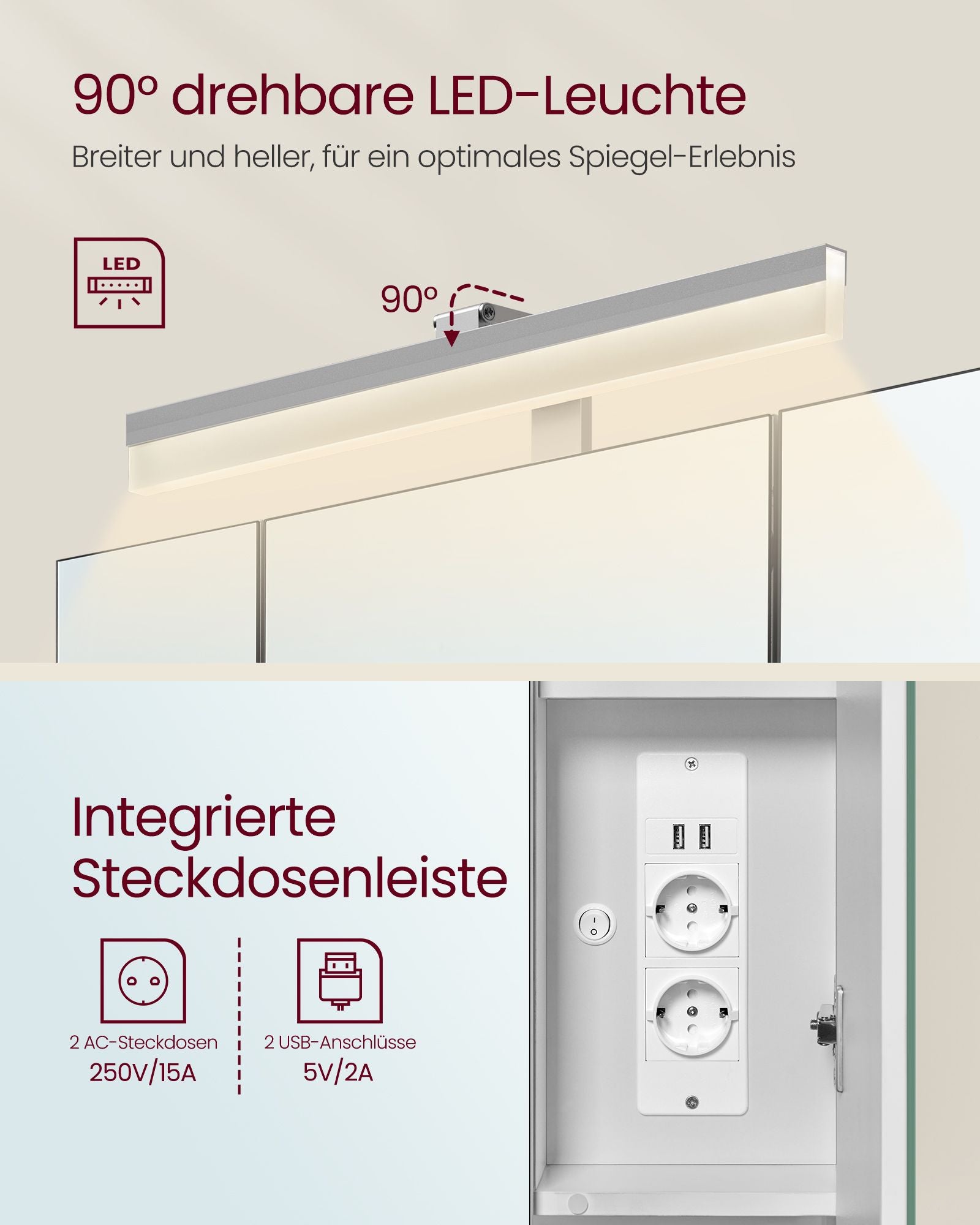 Badkamermeubel – met stopcontacten en 3 deuren – wolkwit