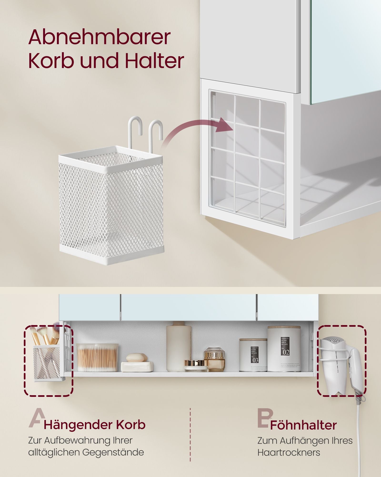 Badkamermeubel – met stopcontacten en 3 deuren – wolkwit