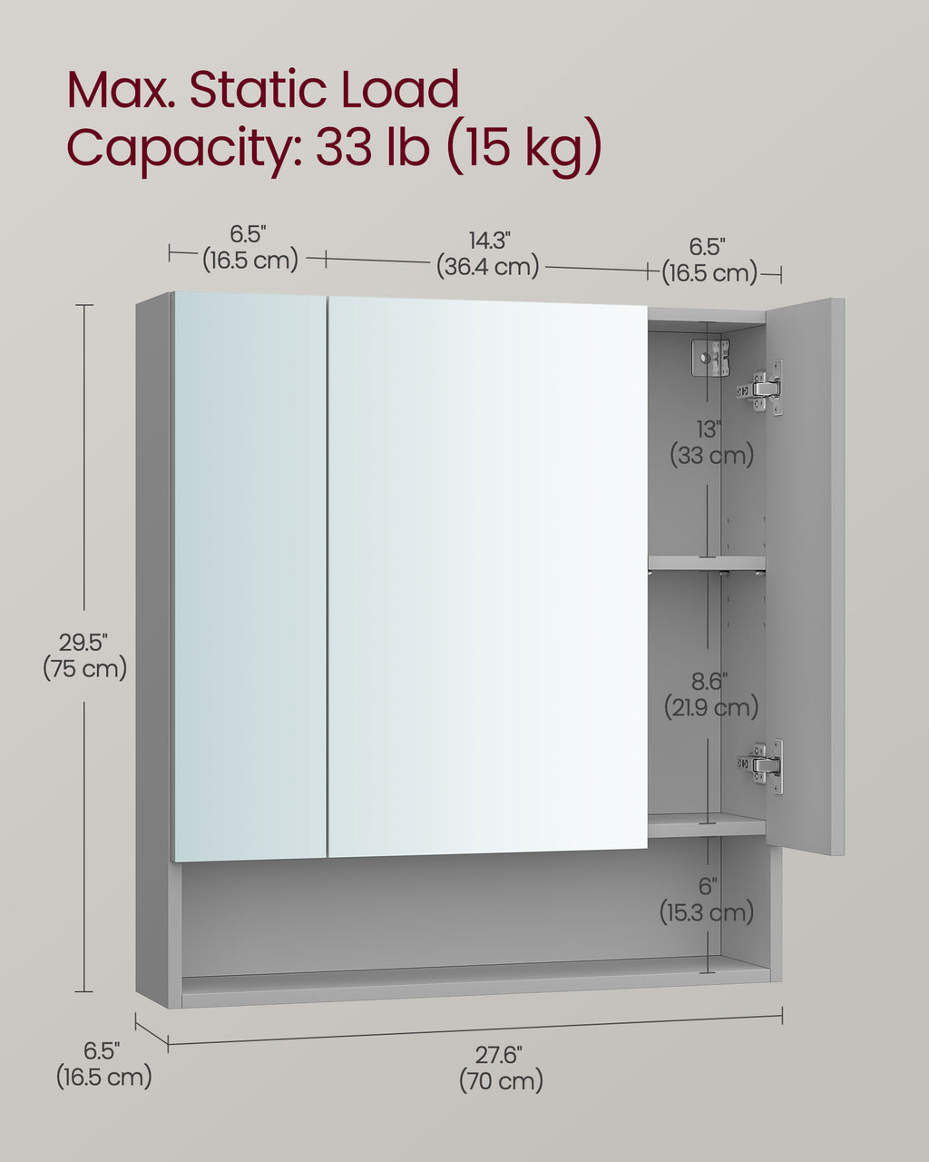 Badkamermeubel – met 3 deuren – 16,5 × 70 × 75 cm