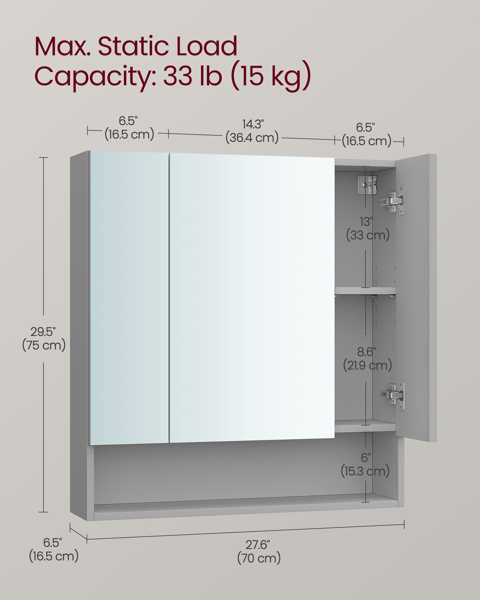 Badkamermeubel – met 3 deuren – 16,5 × 70 × 75 cm