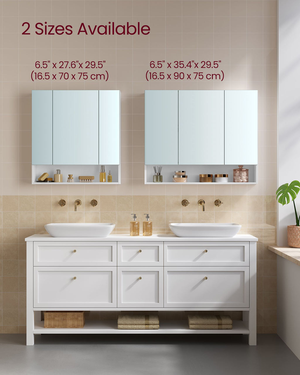Badkamerkastje – met 3 deuren – 16,5 × 70 × 75 cm – wolkwit