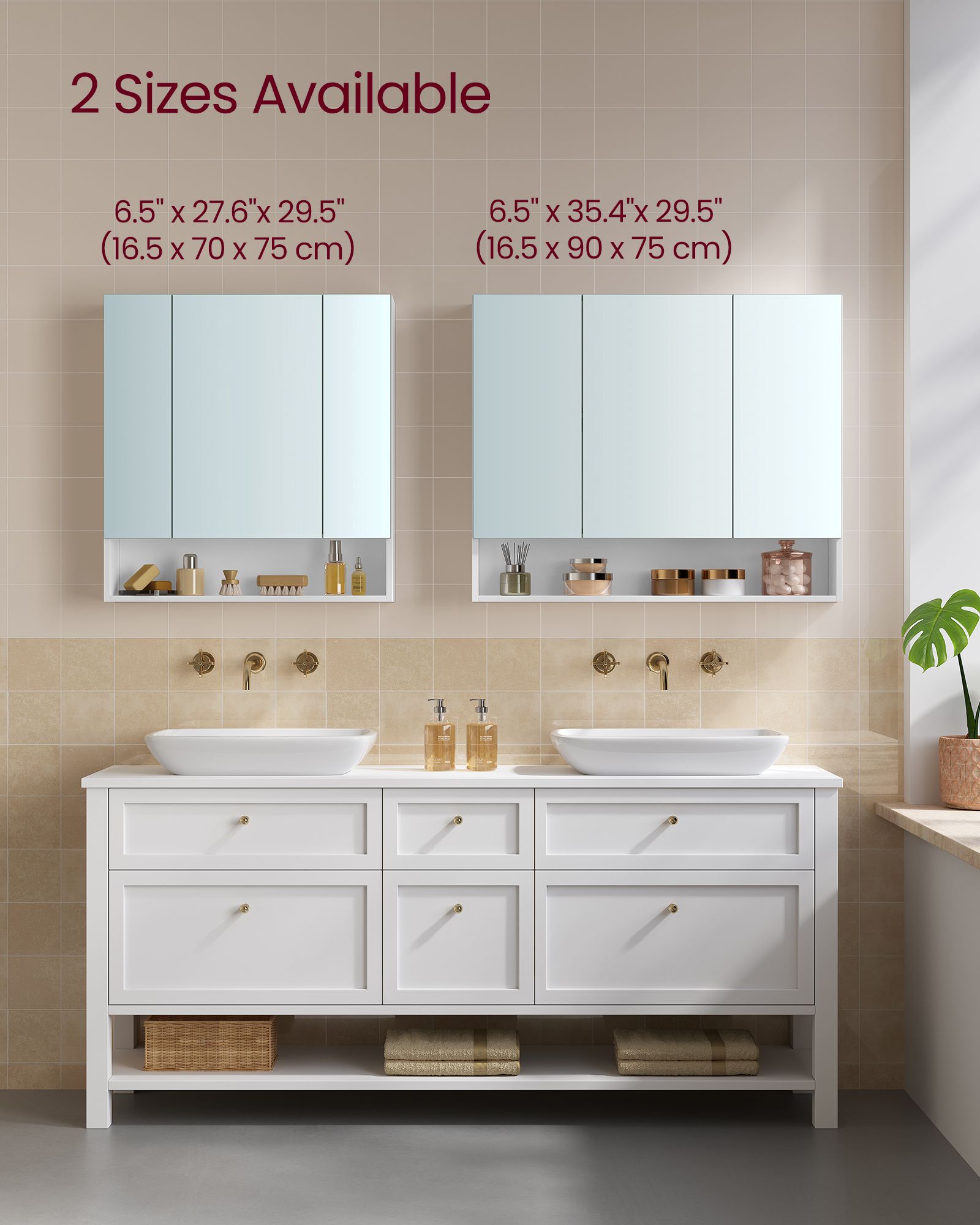 Badkamerkastje – met 3 deuren – 16,5 × 70 × 75 cm – wolkwit