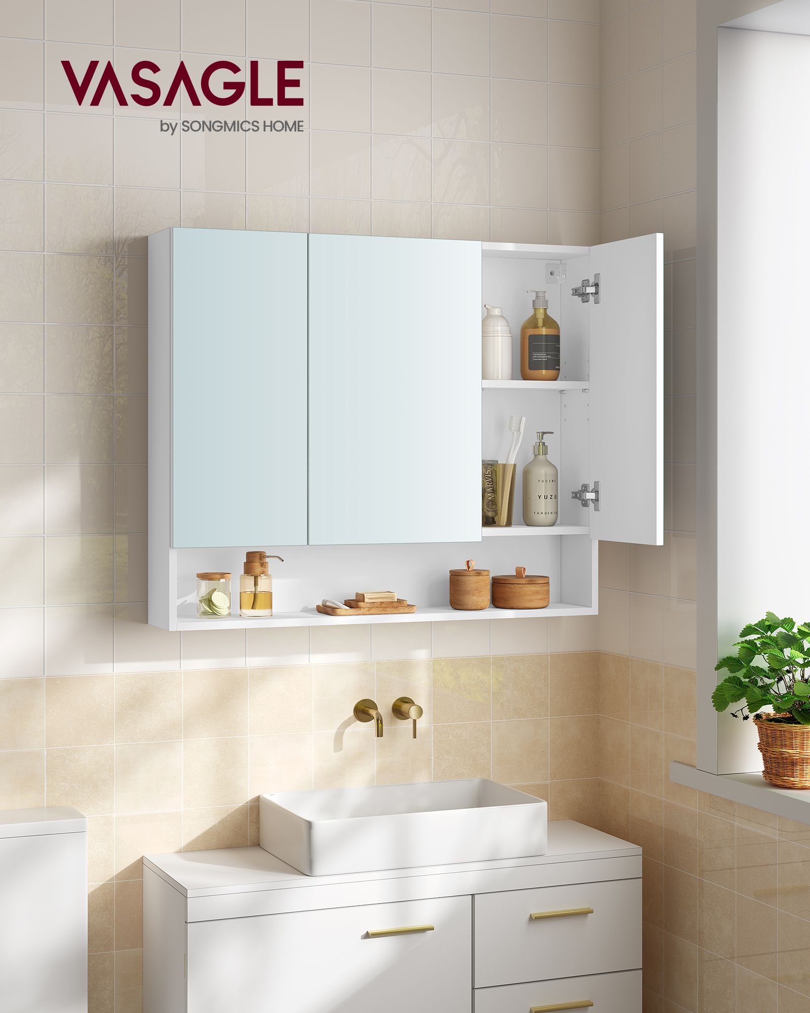 Badkamermeubel – met 3 deuren – 16,5 × 90 × 75 cm – wolkwit