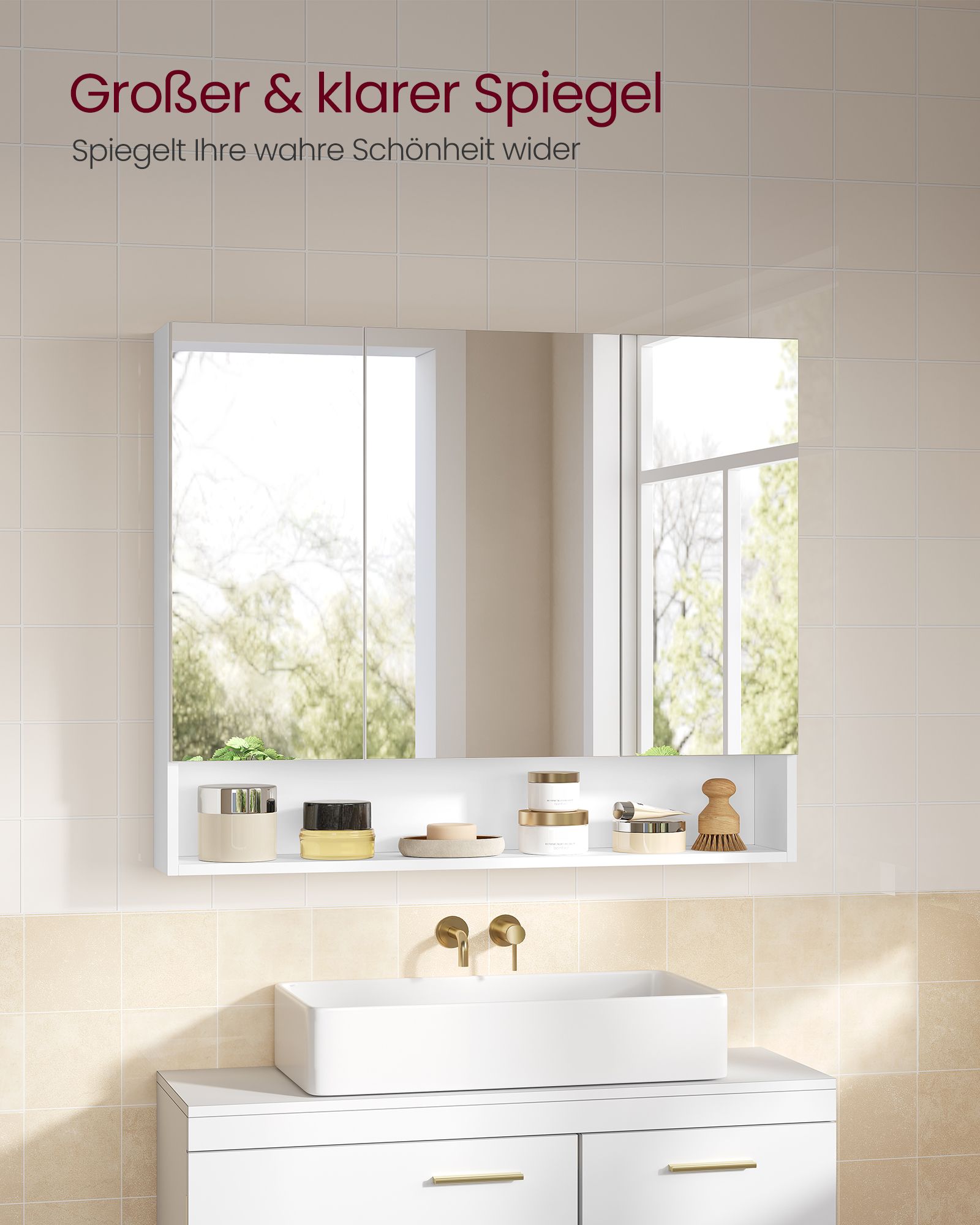 Badkamermeubel – met 3 deuren – 16,5 × 90 × 75 cm – wolkwit