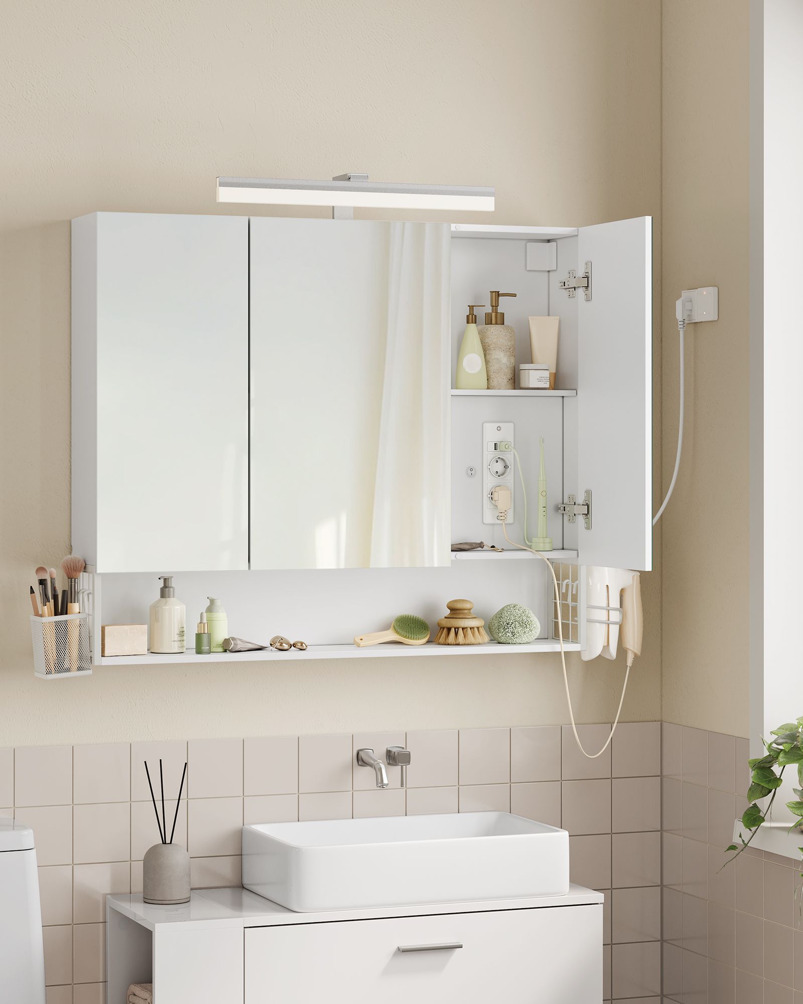 Badkamermeubel met 3 Deuren – 16,5 x 90 x 75 cm – Wolkenwit