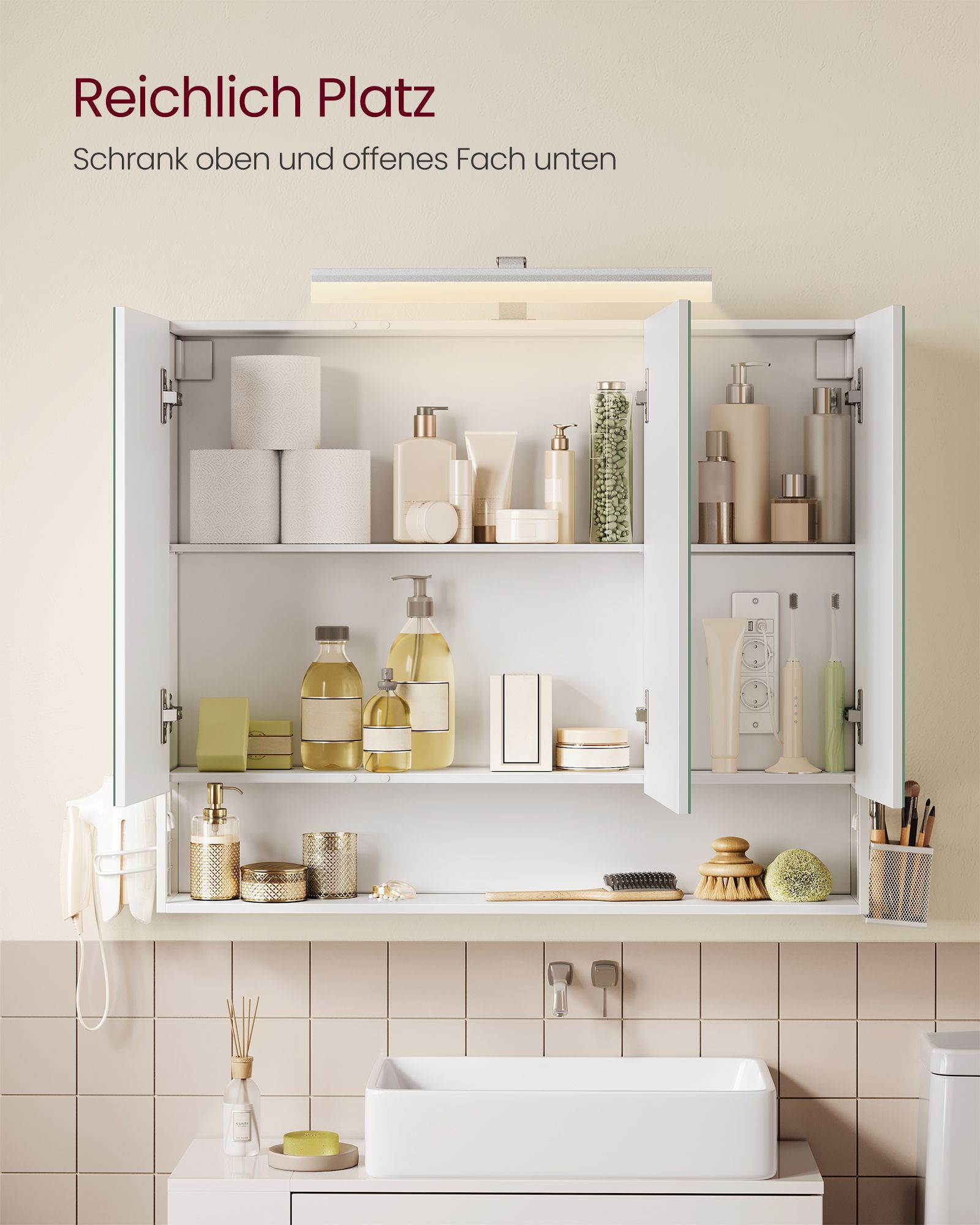 Badkamermeubel met 3 Deuren – 16,5 x 90 x 75 cm – Wolkenwit