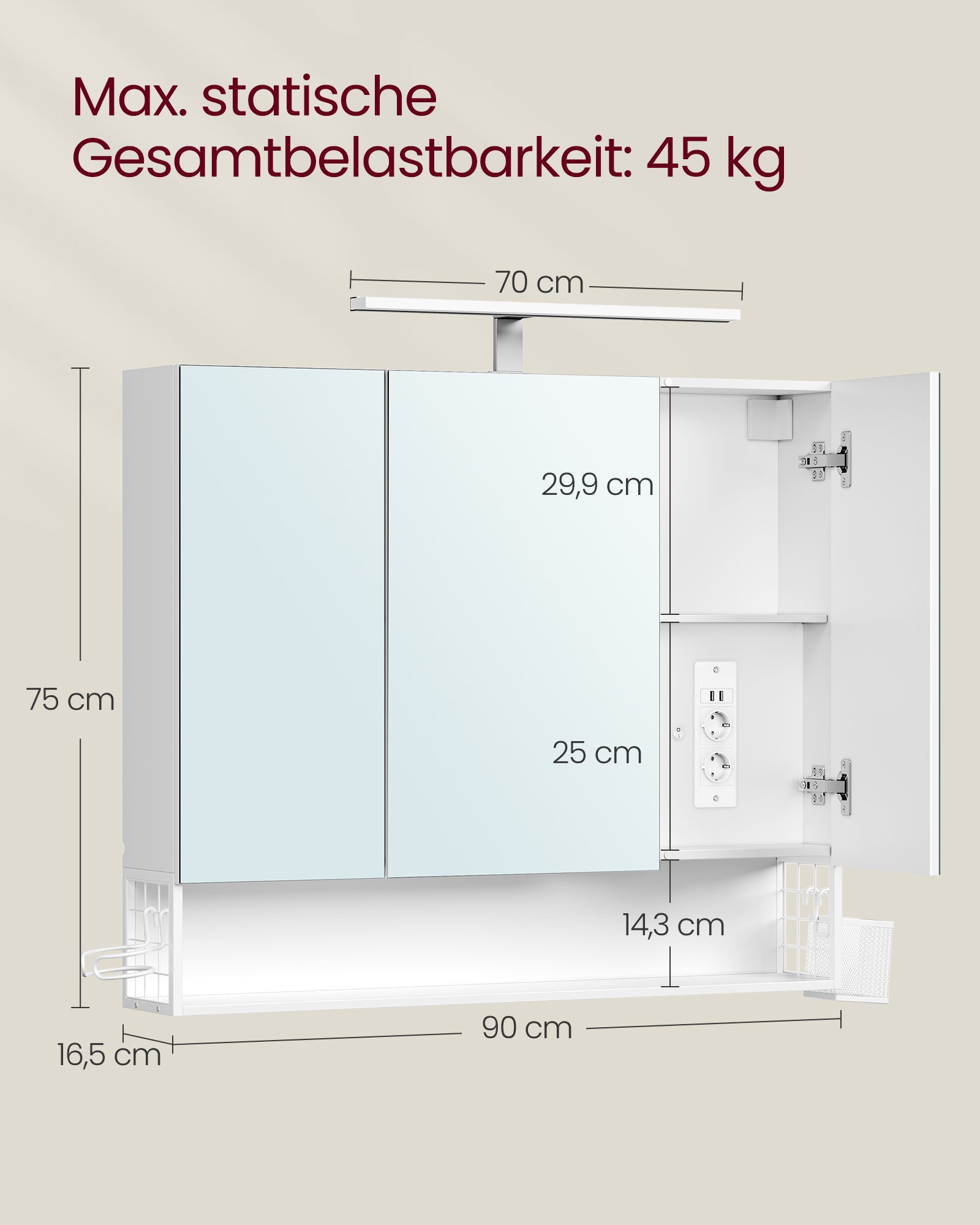 Badkamermeubel met 3 Deuren – 16,5 x 90 x 75 cm – Wolkenwit