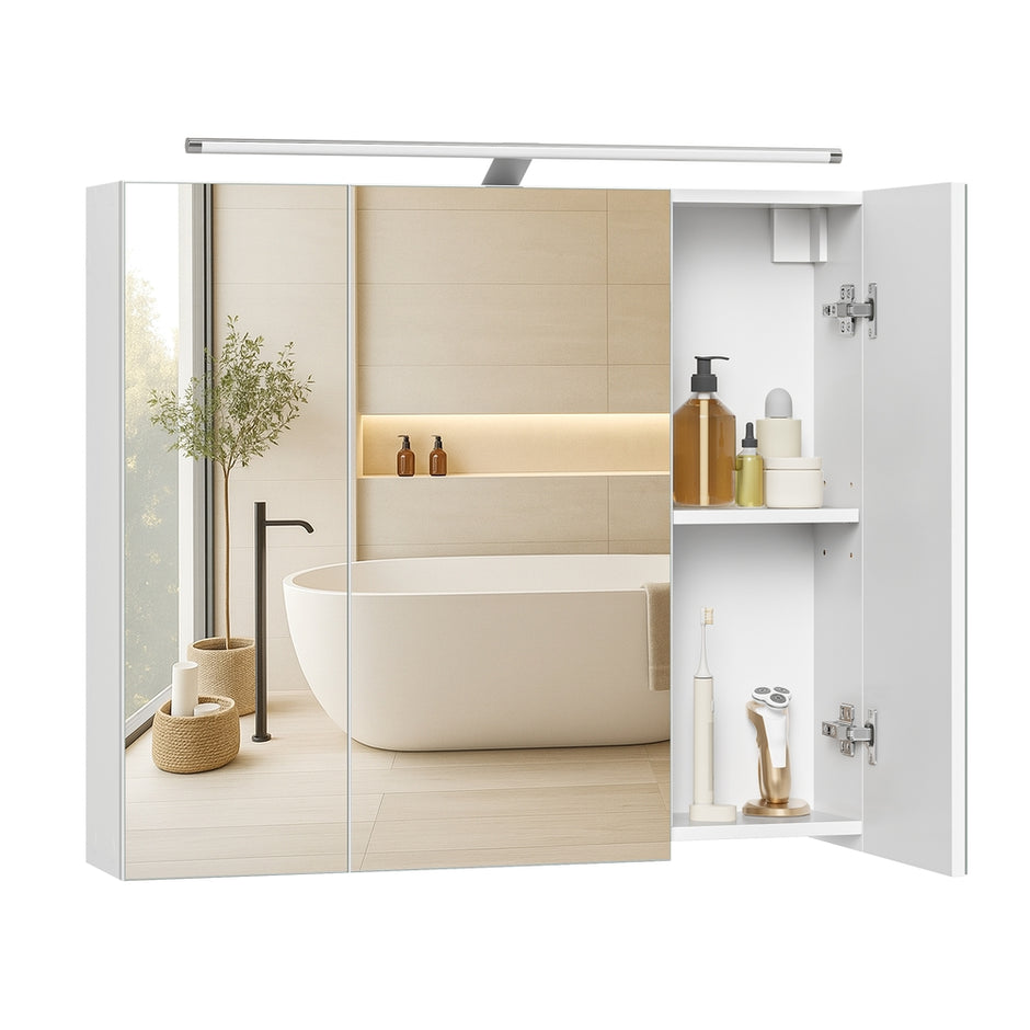 Badkamerspiegelkast - 15 x 70 x 60 cm - 3 deuren - Wolkenwit - 40 kg maximum capaciteit