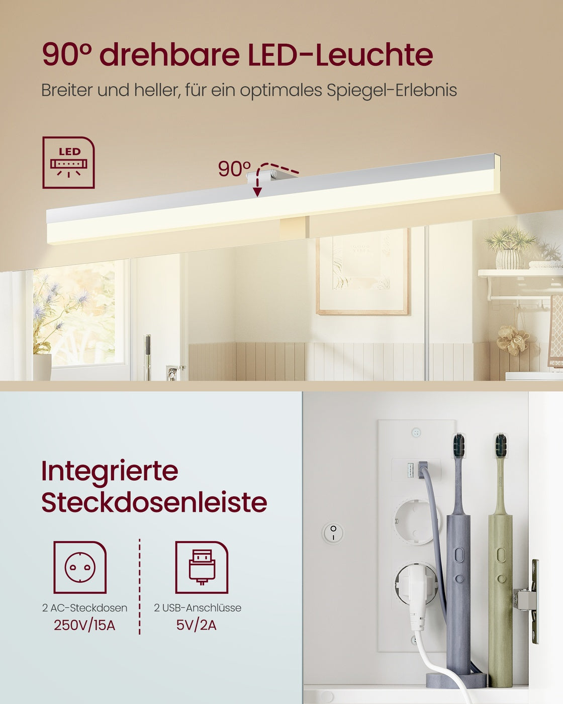 Spiegelkast - 3 Spiegeldeuren - Met Verlichting - Met Stopcontact - Wolkenwit