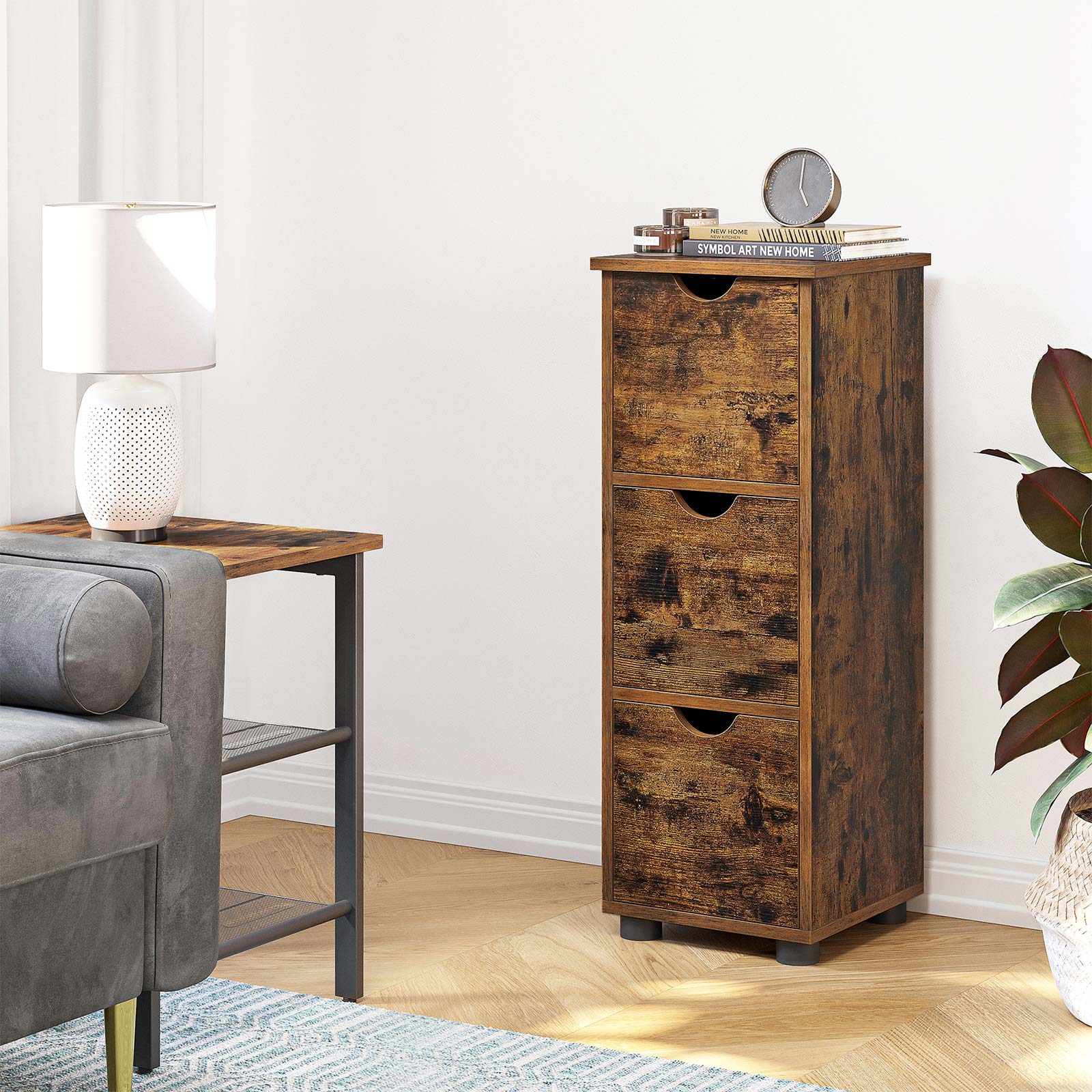 Badkamerkast - Ladekast - 3 lades - Vintage bruin