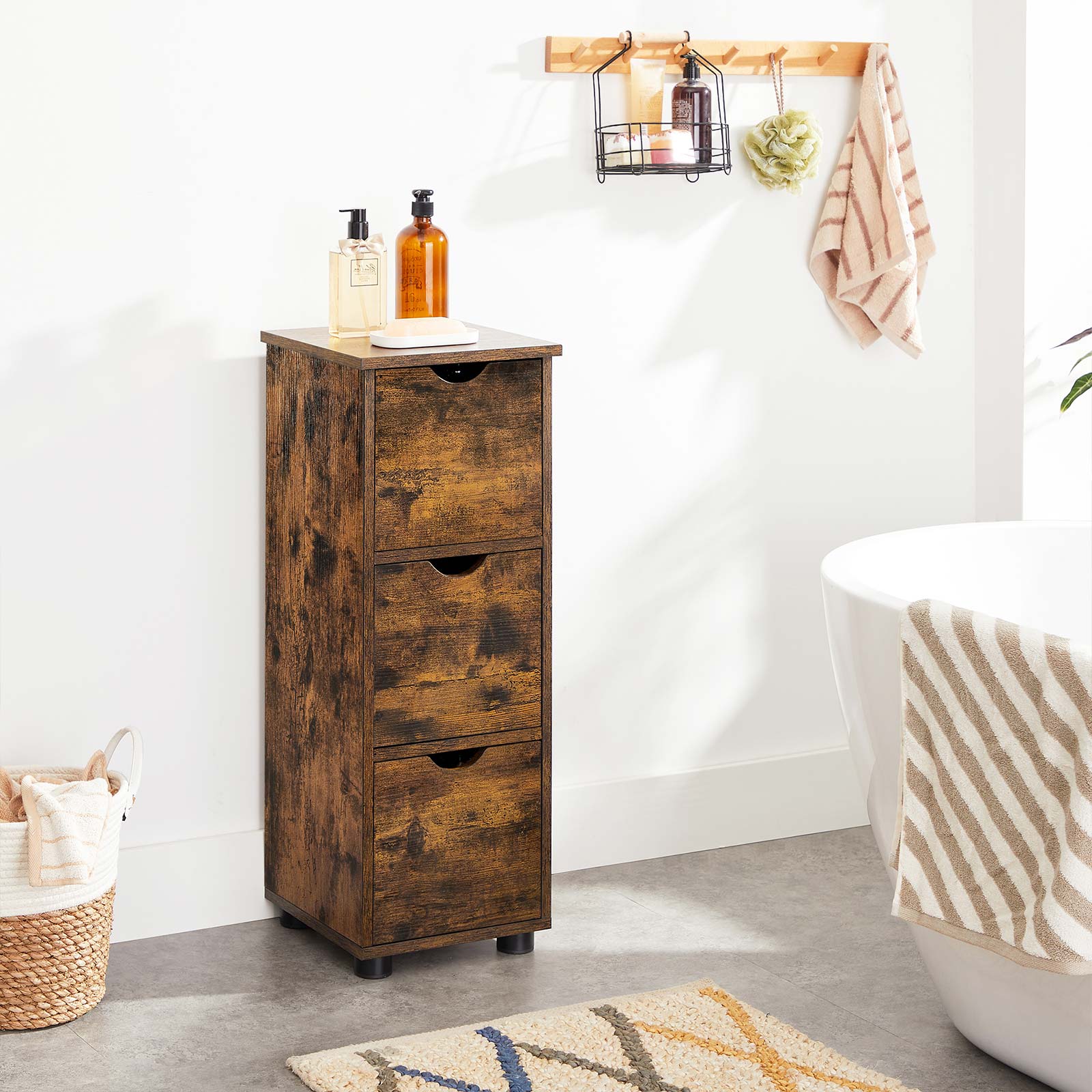 Badkamerkast - Ladekast - 3 lades - Vintage bruin