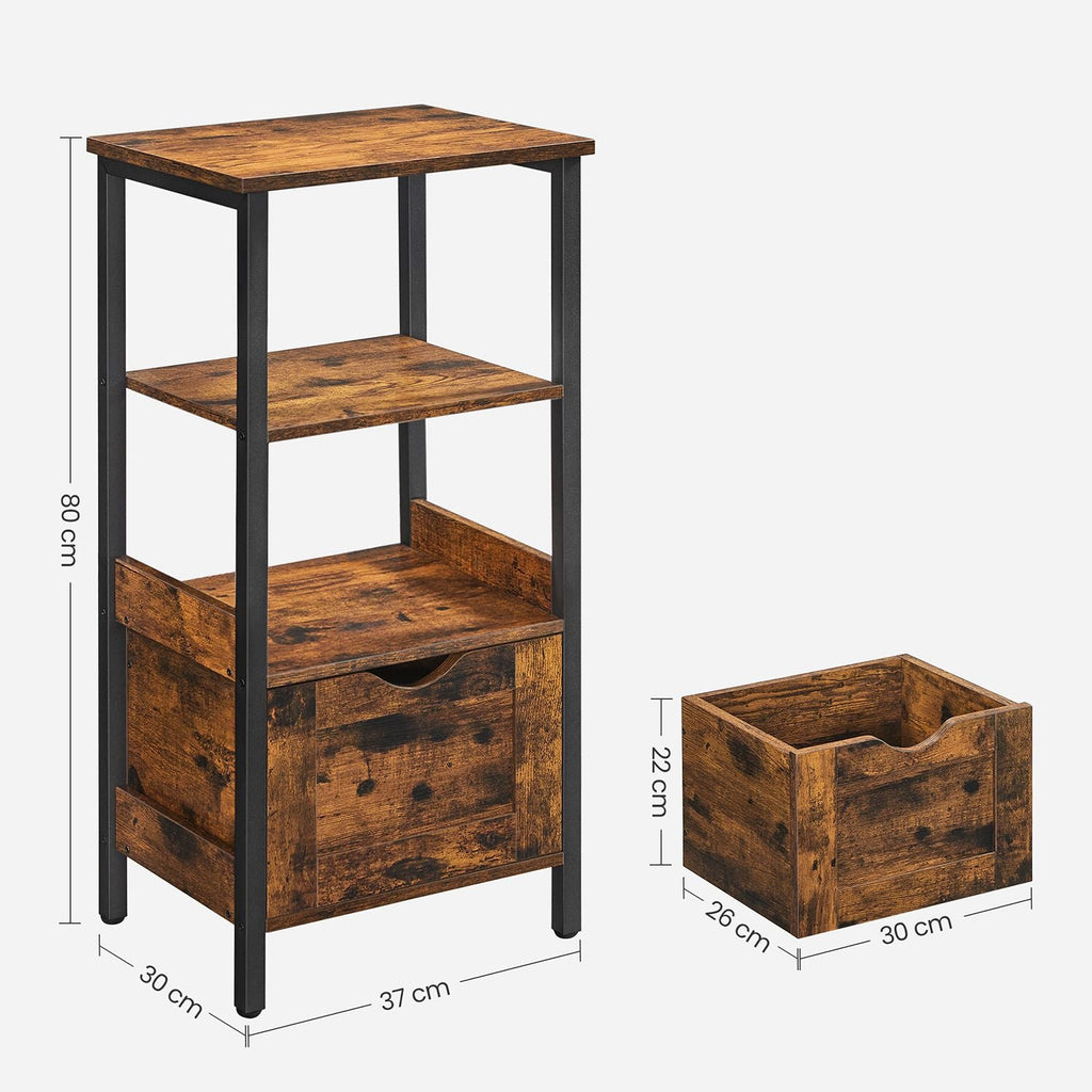 Badkamerkast - Met 2 lades - Opbergkast - Vintage Bruin / Zwart