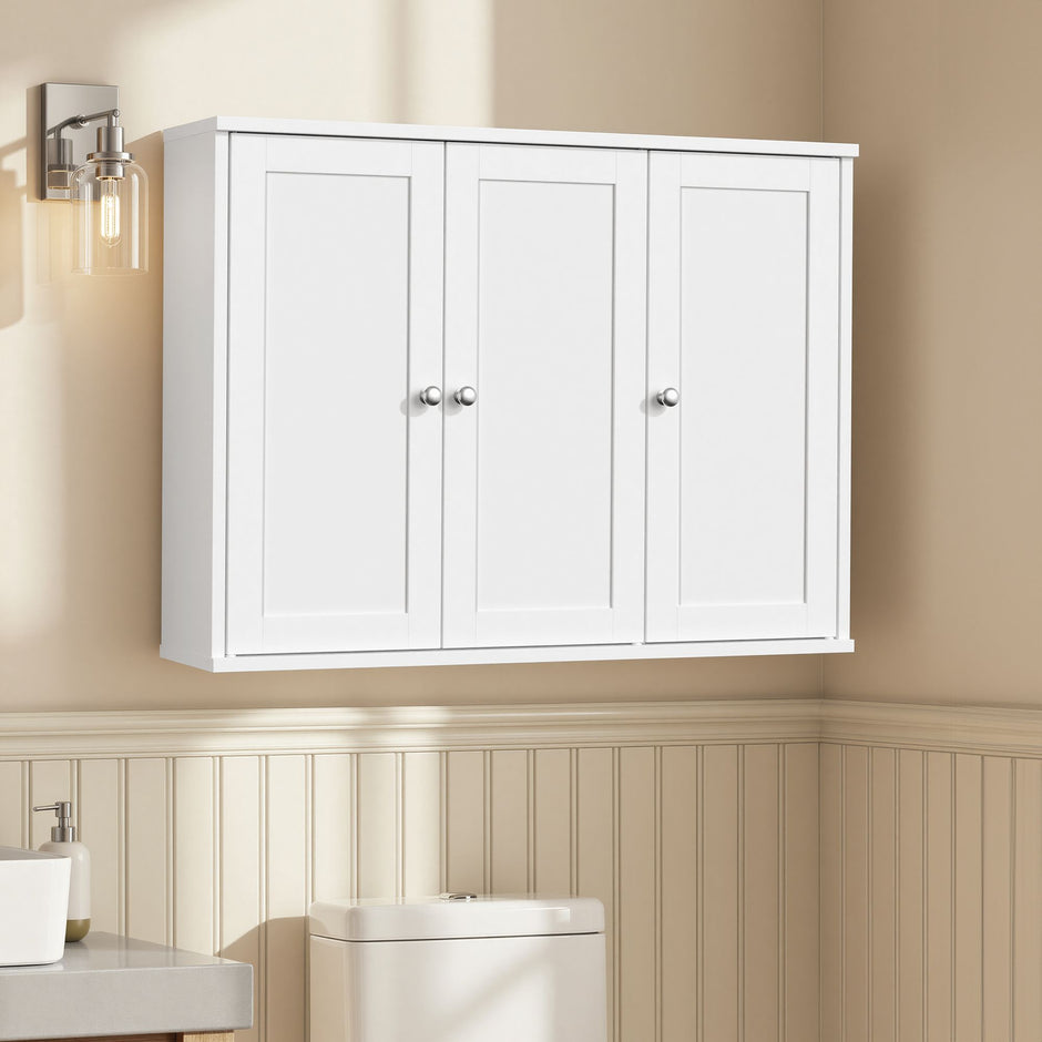 Badkamer Hangkast – 3 Deuren – Verstelbare Planken – 80 x 20 x 60 cm – Wolkenwit