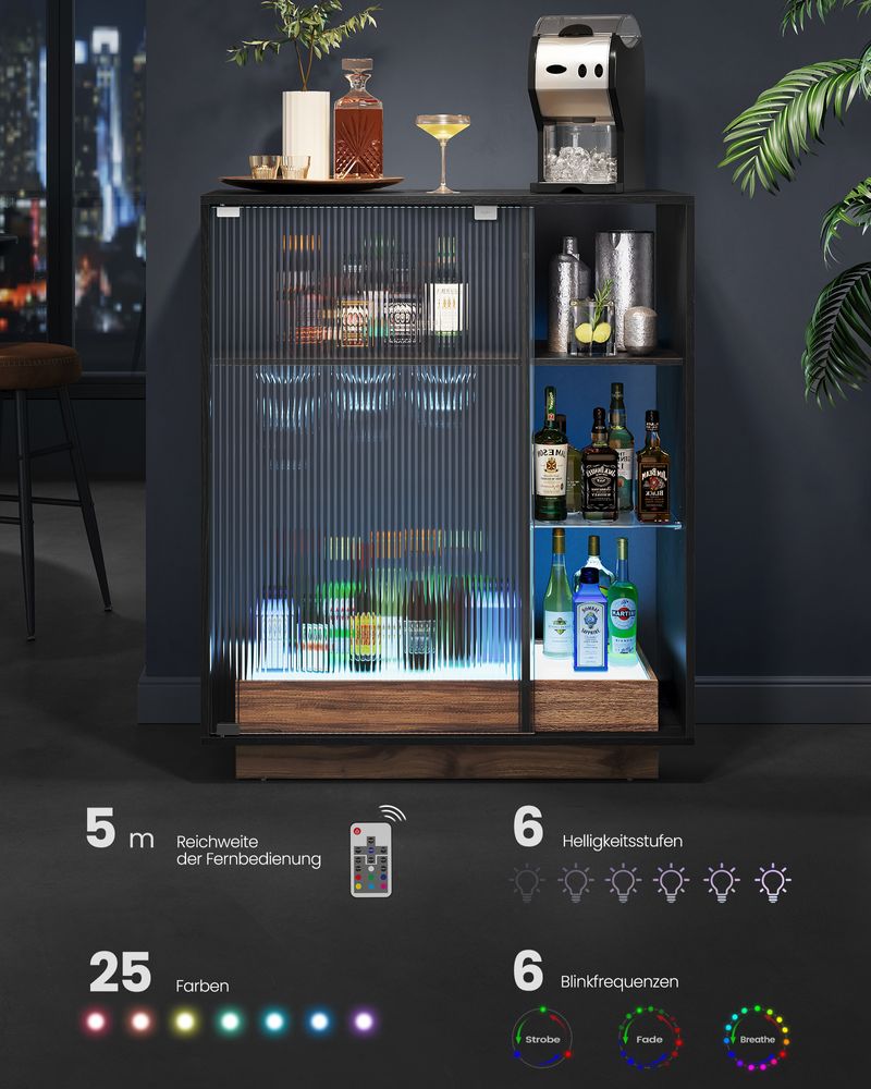 Drankkast met verlichting - 25 kleuren - 6 helderheidsniveau’s - Magnetische sluiting - Verstelbare glazenplank