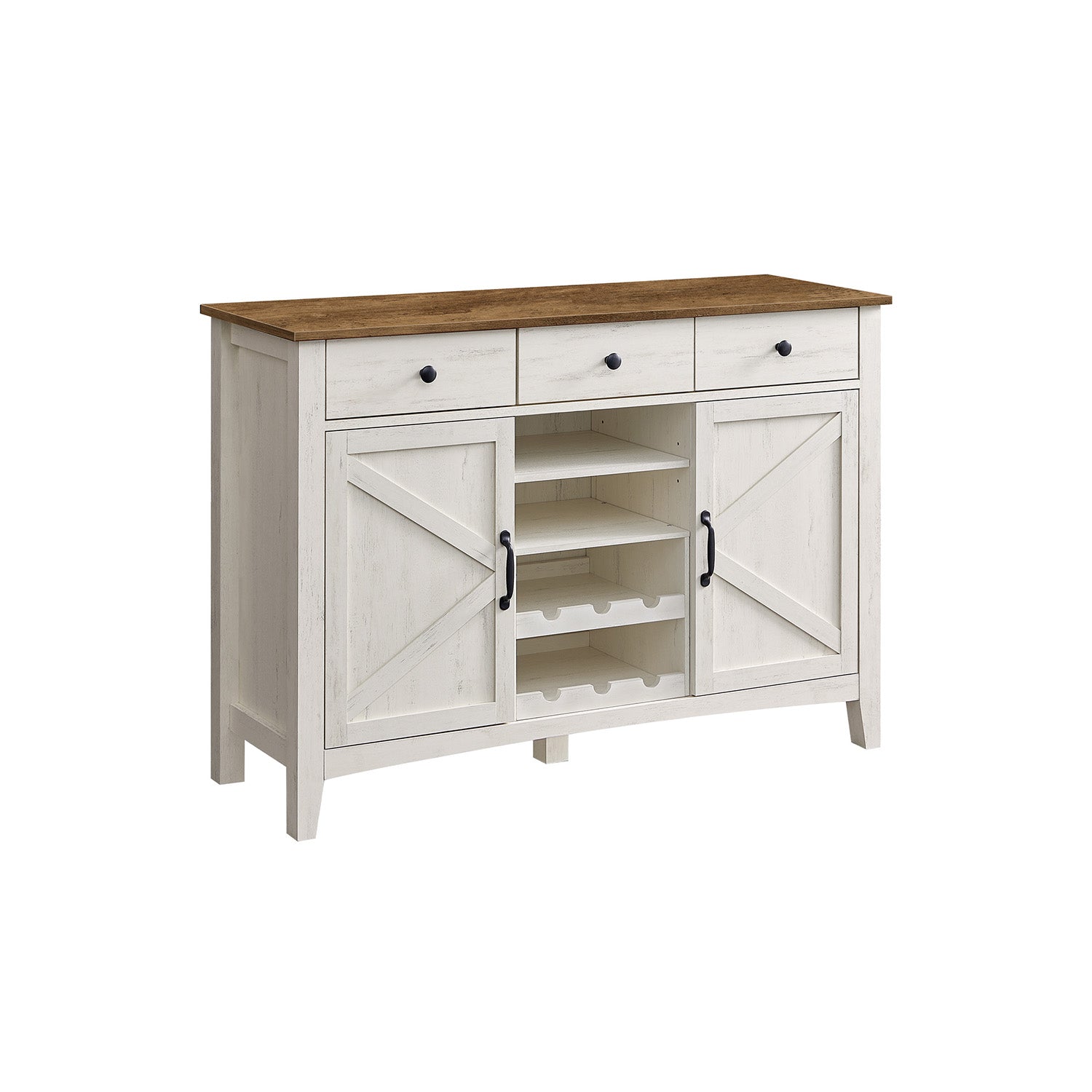 Keukenkast met wijnrek – vintage stijl – wit-honingbruin
