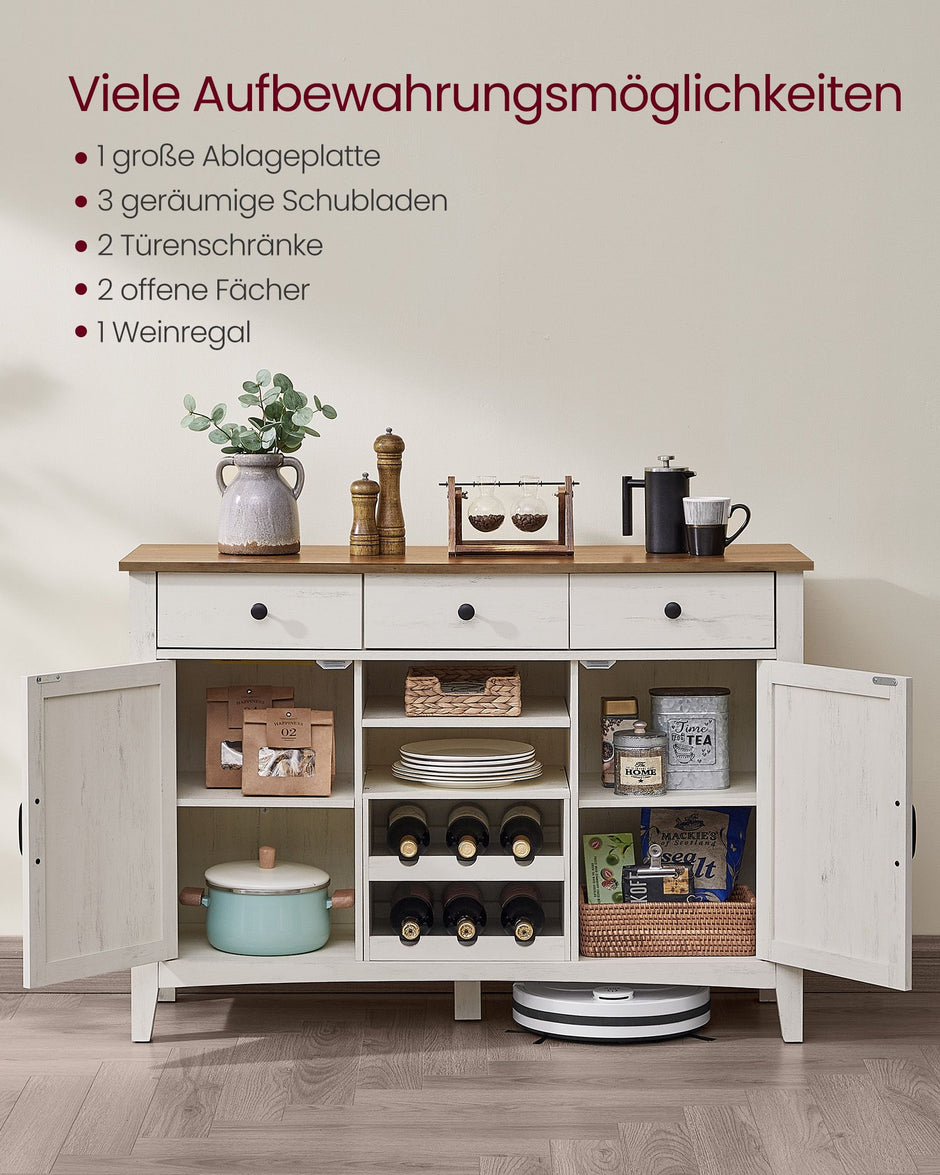 Keukenkast met wijnrek – vintage stijl – wit-honingbruin