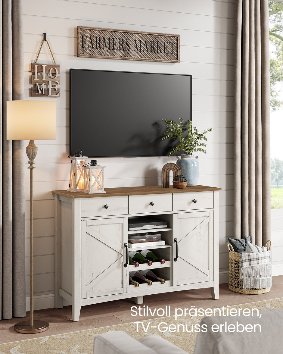 Keukenkast met wijnrek – vintage stijl – wit-honingbruin