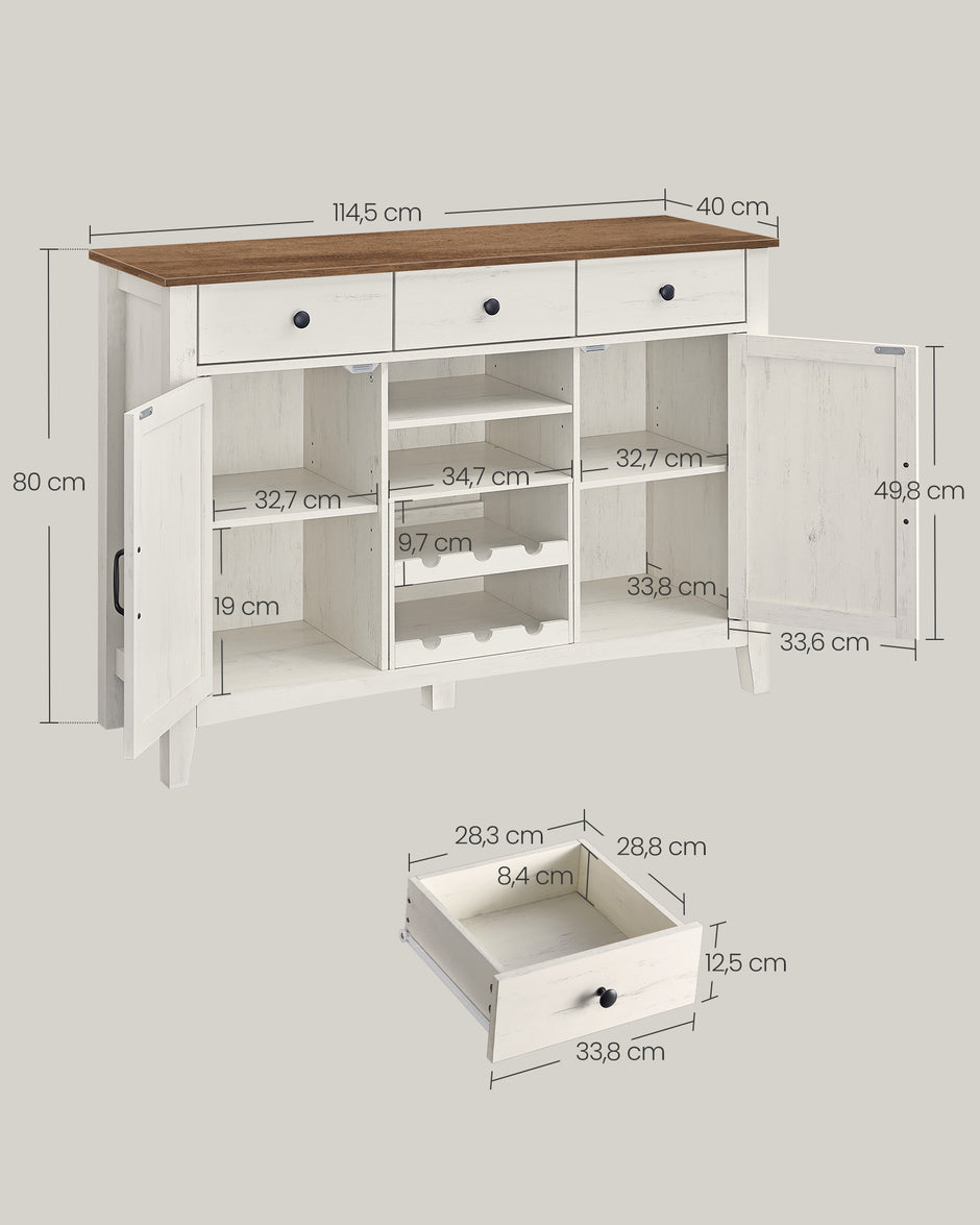 Keukenkast met wijnrek – vintage stijl – wit-honingbruin