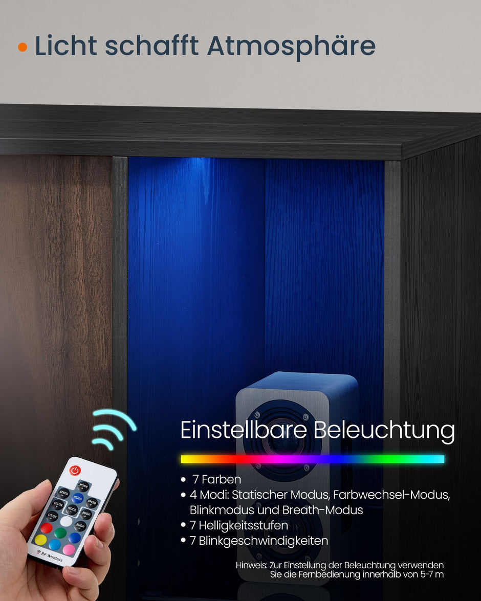 Dressoir – Met verlichting – Natuurlijk walnoot/ebbenhout zwart – Snelle montage zonder gereedschap – Ruime opbergruimte – Afmetingen 39 x 100 x 71 cm