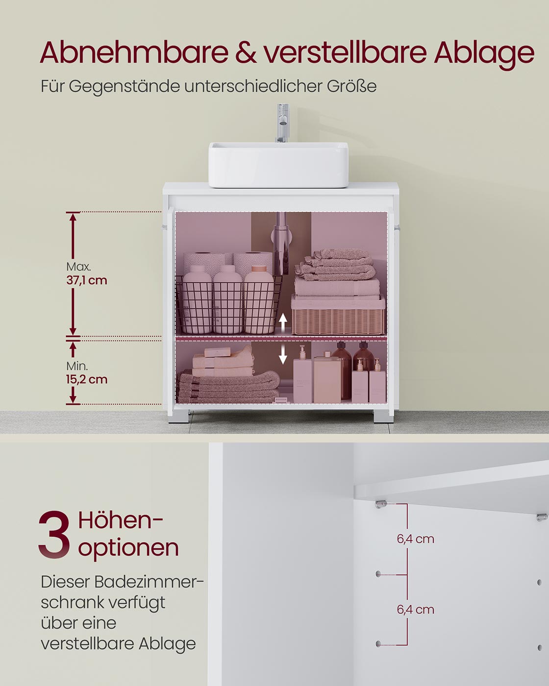 Wastafelmeubel met vakken en poten – Cloud White