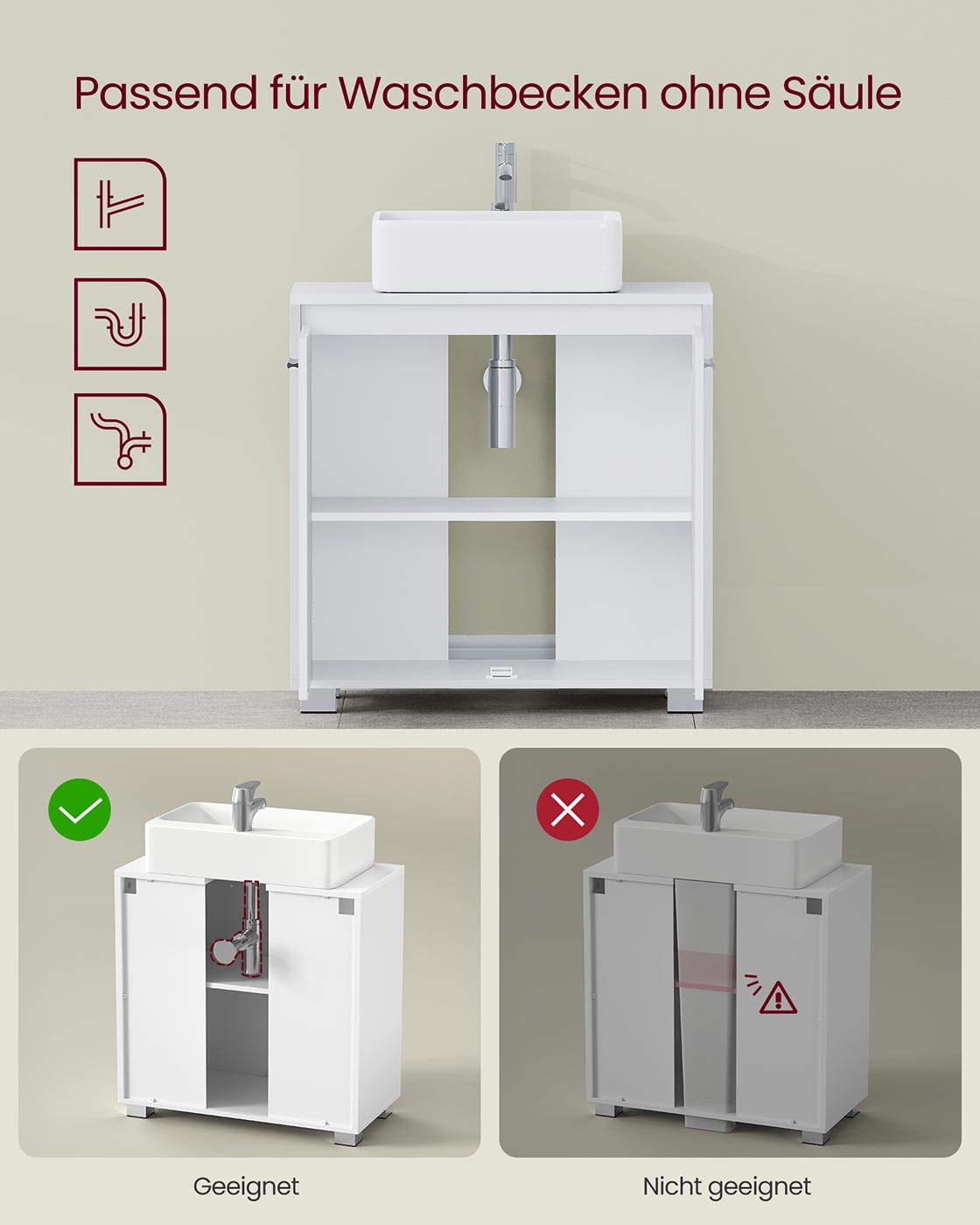 Wastafelmeubel met vakken en poten – Cloud White