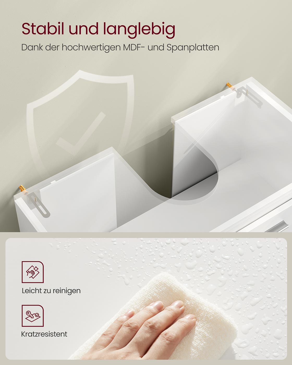 Wastafelmeubel met vakken en poten – Cloud White