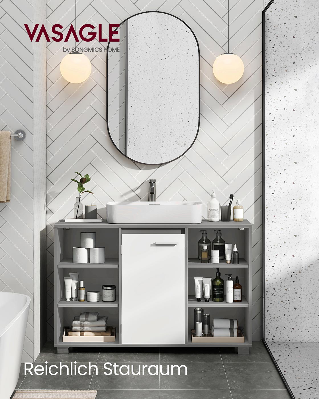 Badkamermeubel – verstelbare planken – Dove Gray-Cloud White