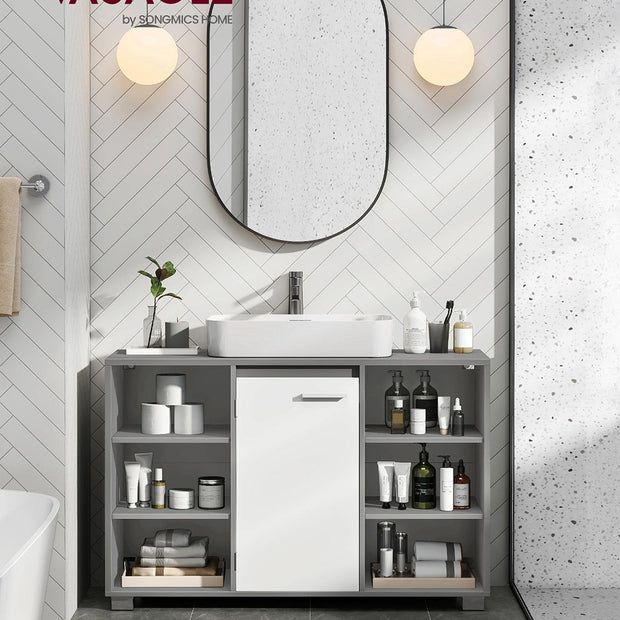 Badkamermeubel – verstelbare planken – Dove Gray-Cloud White