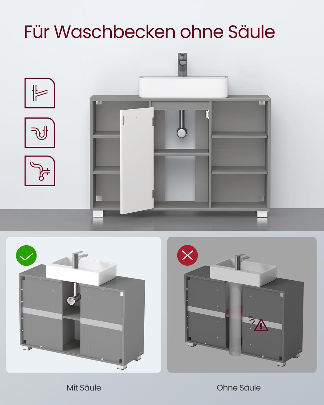 Badkamermeubel – verstelbare planken – Dove Gray-Cloud White